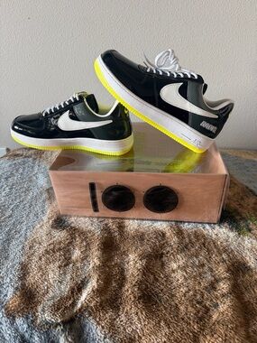 Nike Air Force 1 Etp.Radio Low Black White Neon Yellow Patent Leather